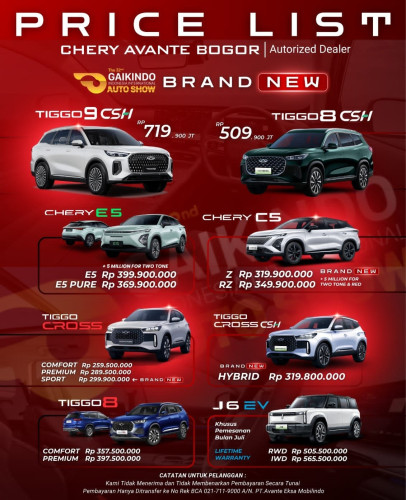 Pricelist Harga Chery kemirimuka 2025